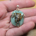 Carved Tiger Eye Frog on Aventurine Lilypad Pendant in 14kt Rose Gold Fill