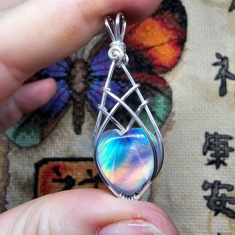 Aurora Opal Heart Elven Pendant in Sterling Silver