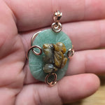 Carved Tiger Eye Frog on Aventurine Lilypad Pendant in 14kt Rose Gold Fill