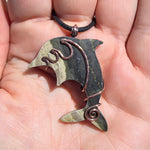 Bumblebee Jasper Dolphin Carving Copper Pendant