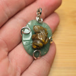 Carved Tiger Eye Frog on Aventurine Lilypad Pendant in Sterling Silver