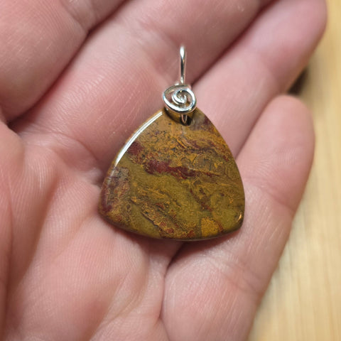 Double Sided Gold and Red Moss Agate Pendant in Sterling Silver