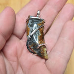 Oregon Bumblebee Marcasite Plume Agate Tooth Shape Pendant in Sterling Silver