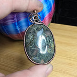 Big Green Maury Mountain Moss Agate in Copper Pendant