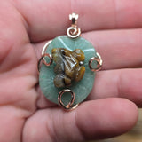 Carved Tiger Eye Frog on Aventurine Lilypad Pendant in 14kt Rose Gold Fill