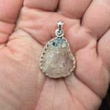 Quartz and Blue Tourmaline in Sterling Silver Pendant Necklace