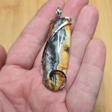 Oregon Bumblebee Marcasite Plume Agate Pendant in Sterling Silver