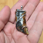 Oregon Bumblebee Marcasite Plume Agate Tooth Shape Pendant in Sterling Silver