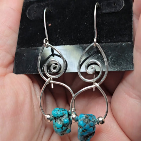 Kingman Turquoise Nugget Earrings in Sterling Silver