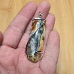 Oregon Bumblebee Marcasite Plume Agate Pendant in Sterling Silver