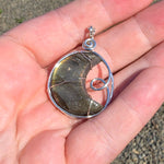 Carved Sunset Orange Labradorite Crescent Moon Pendant in Sterling Silver