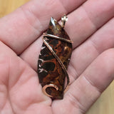 Red and Green Plume Jasper Agate Pendant in 14kt Yellow Gold Fill