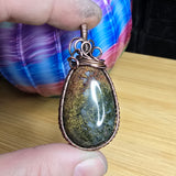 Red Yellow Green Maury Mountain Moss Agate in Copper Pendant