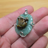 Carved Tiger Eye Frog on Aventurine Lilypad Pendant Sterling Silver