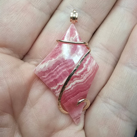 Natural Pink Rhodocrosite Pendant in Abstract 14kt Rose Gold Filled