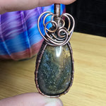 Yellow Green Maury Mountain Moss Agate in Copper Pendant