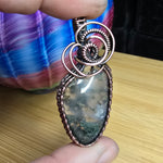 Green Maury Mountain Moss Agate with Crystals in Copper Pendant