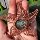 Carved Labradorite Flower Starfish in Copper