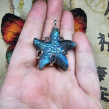 Carved Blue Labradorite Starfish Pendant in Sterling Silver