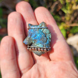 Carved Blue Green Labradorite Wolf Dog Pendant