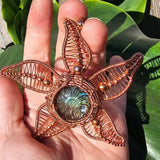 Carved Labradorite Flower Starfish in Copper