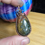 Red Yellow Green Maury Mountain Moss Agate in Copper Pendant