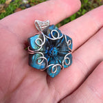 Carved Blue Green Labradorite Flower Sterling Silver Pendant