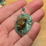 Carved Tiger Eye Frog on Aventurine Lilypad Pendant in Sterling Silver