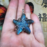 Carved Blue Labradorite Starfish Pendant in Sterling Silver