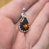 Mexican Fire Agate Pendant Sterling Silver and Rose Gold