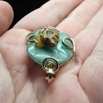 Carved Tiger Eye Frog on Aventurine Lilypad Pendant in 14kt Yellow Gold Fill