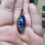 Rutilated Quartz on Lapis Lazuli in Antiqued Sterling Silver Pendant Necklace