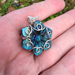 Carved Blue Green Labradorite Flower Sterling Silver Pendant