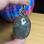 Big Green Maury Mountain Moss Agate in Copper Pendant