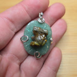 Carved Tiger Eye Frog on Aventurine Lilypad Pendant Sterling Silver