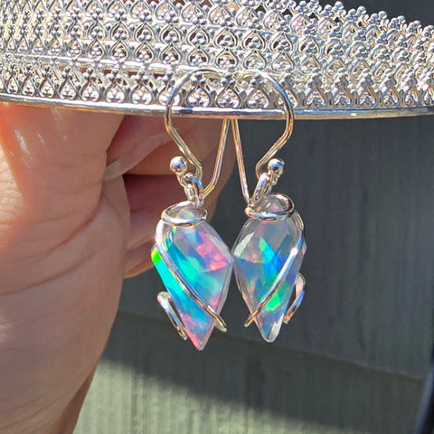 Faceted Rainbow Aurora Opal Earrings In Sterling Silver