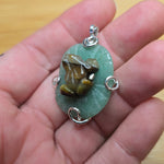 Carved Tiger Eye Frog on Aventurine Lilypad Pendant Sterling Silver