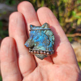 Carved Blue Green Labradorite Wolf Dog Pendant