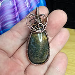 Yellow Green Maury Mountain Moss Agate in Copper Pendant