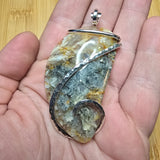 Oregon Graveyard Point Plume Agate Fang Pendant in Sterling Silver