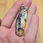 Oregon Bumblebee Marcasite Plume Agate Pendant in Sterling Silver