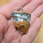 Oregon Bumblebee Marcasite Picture Plume Agate Pendant in Sterling Silver