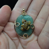 Carved Tiger Eye Frog on Aventurine Lilypad Pendant in 14kt Yellow Gold Fill