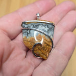 Oregon Bumblebee Marcasite Picture Plume Agate Pendant in Sterling Silver