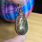 Red Yellow Green Maury Mountain Moss Agate in Copper Pendant