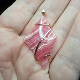 Natural Pink Rhodocrosite Pendant in Abstract 14kt Rose Gold Filled