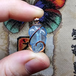 Carved Blue Aquamarine Leaf Wire Wrapped Pendant in 14kt Rose Gold Fill