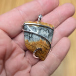 Oregon Bumblebee Marcasite Picture Plume Agate Pendant in Sterling Silver