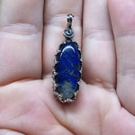 Rutilated Quartz on Lapis Lazuli in Antiqued Sterling Silver Pendant Necklace