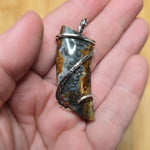 Oregon Bumblebee Marcasite Plume Agate Tooth Shape Pendant in Sterling Silver